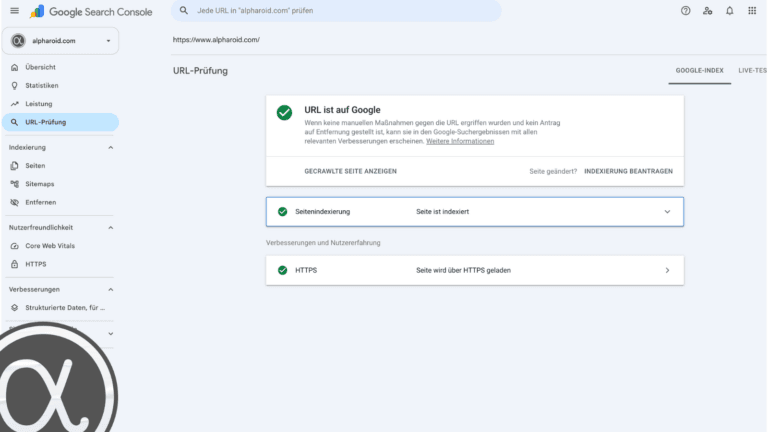 Geplante Bildschirmaufnahme der URL-Prüfung in der Google Search Console