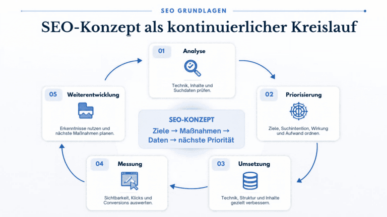 Platzhalter für eine Infografik zum SEO-Konzept aus Analyse, Umsetzung und Messung