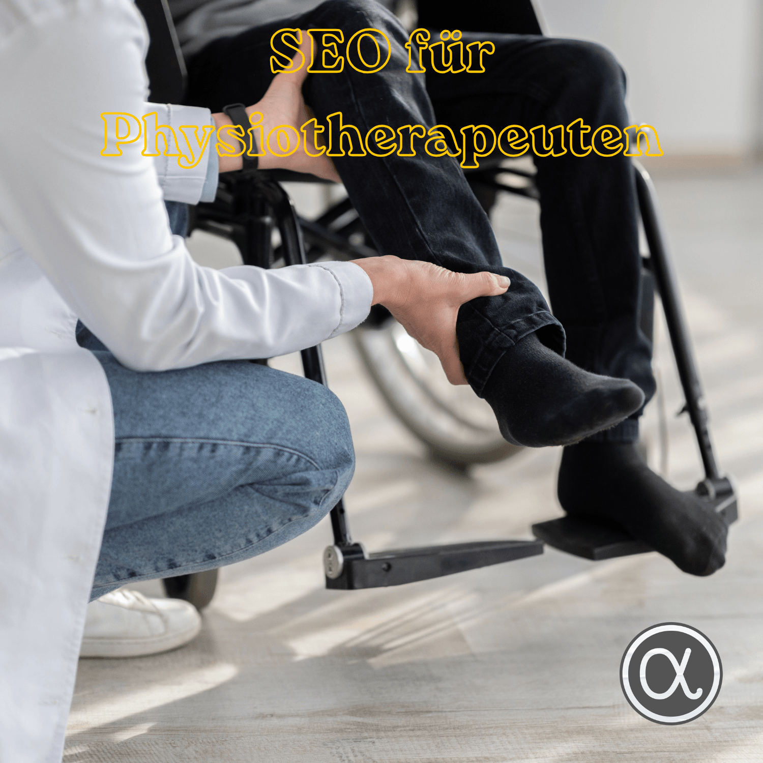 Physiotherapeutische Behandlung am Bein mit Schriftzug SEO für Physiotherapeuten