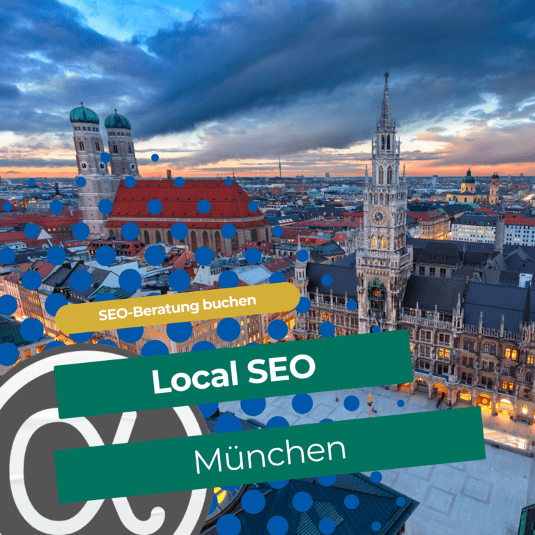 Luftaufnahme der Münchner Frauenkirche mit Schriftzug Local SEO München