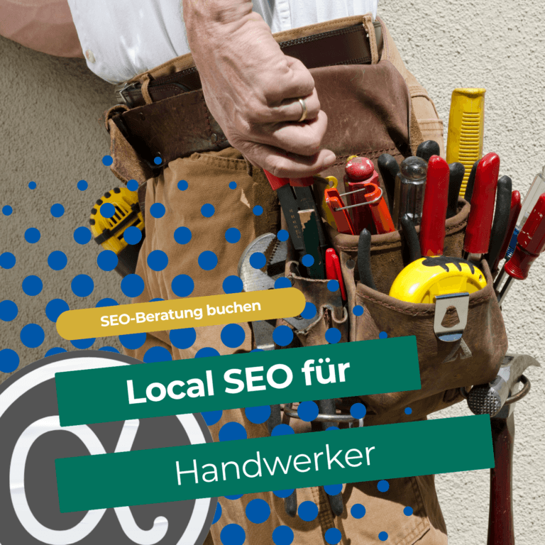 Werkzeuggürtel eines Handwerkers mit Schriftzug SEO für Handwerker